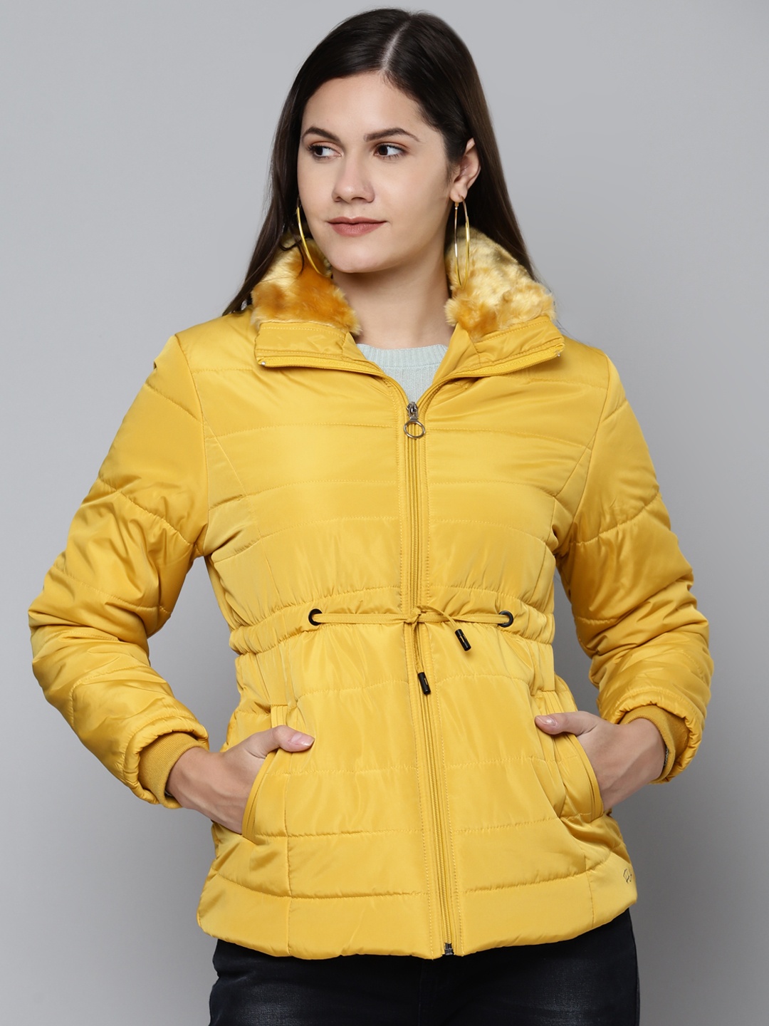 

Foreign Culture By Fort Collins Women Mustard Yellow Solid Padded Jacket