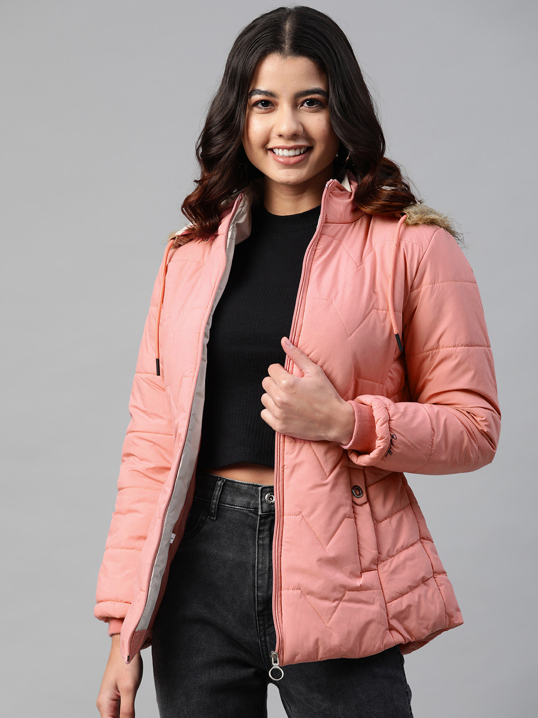 

Foreign Culture By Fort Collins Women Pink Solid Parka Jacket