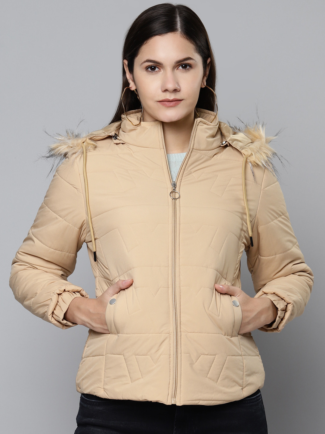 

Foreign Culture By Fort Collins Women Beige Hooded Parka Jacket