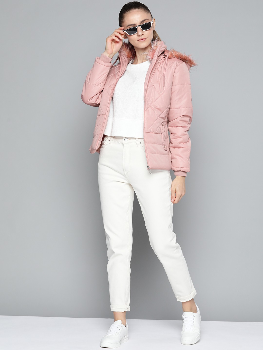 

Foreign Culture By Fort Collins Women Pink Solid Parka Jacket with Detachable Hood