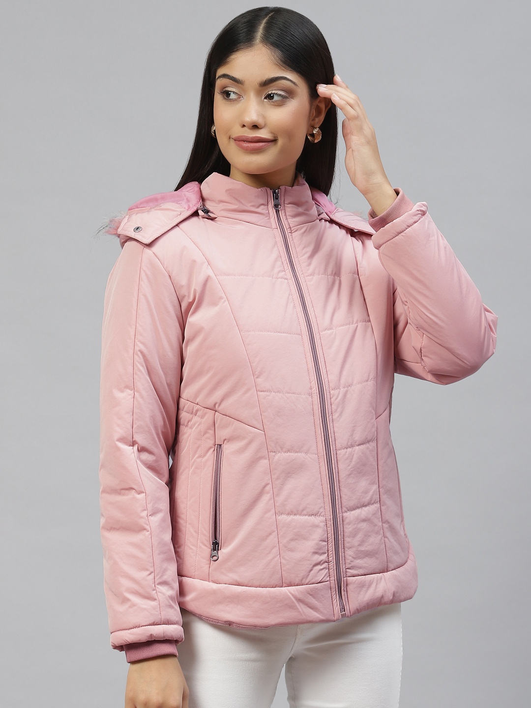 

Foreign Culture By Fort Collins Women Pink Faux Fur Trim Longline Parka Jacket