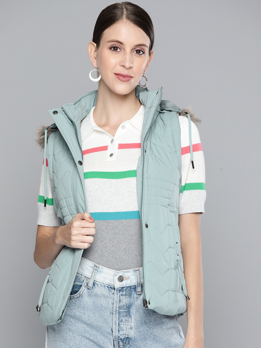 

Foreign Culture By Fort Collins Women Green Solid Parka Jacket with Detachable Hood