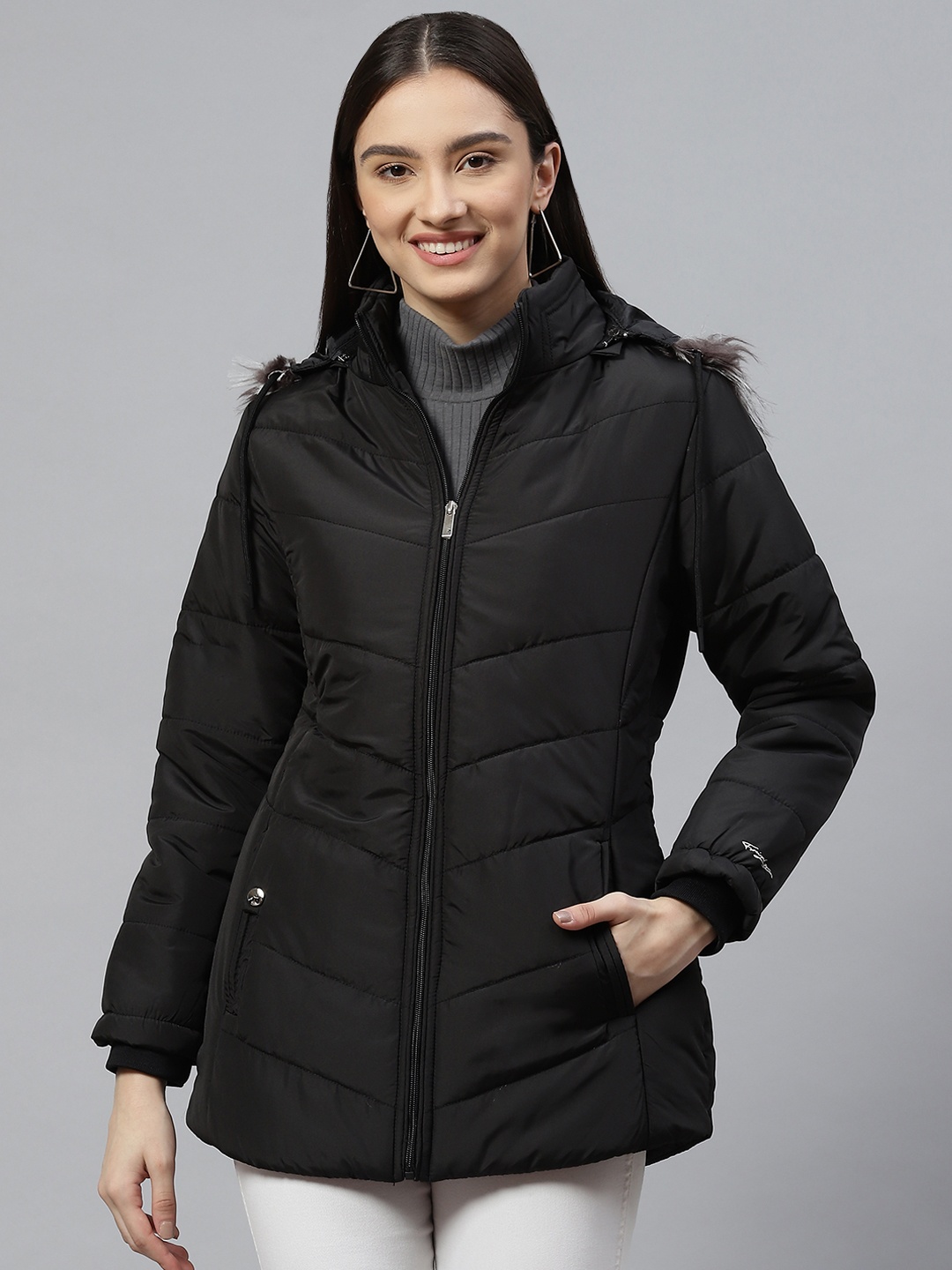 

Foreign Culture By Fort Collins Women Black Solid Parka Jacket