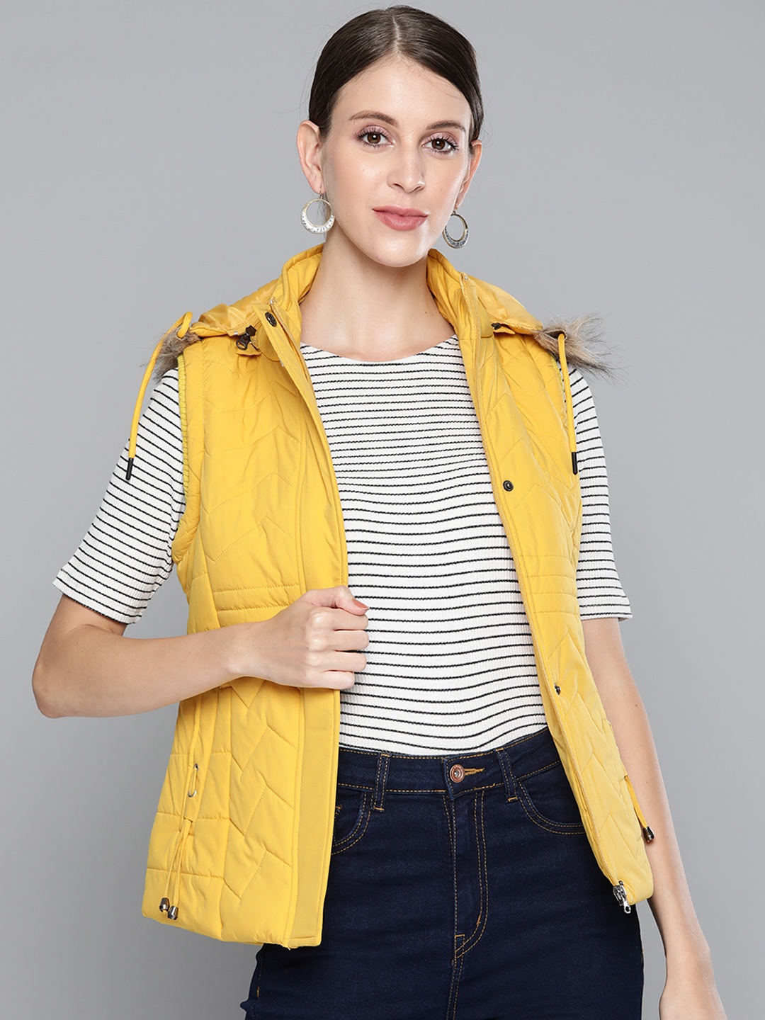 

Foreign Culture By Fort Collins Women Yellow Parka Jacket With Detachable Hood