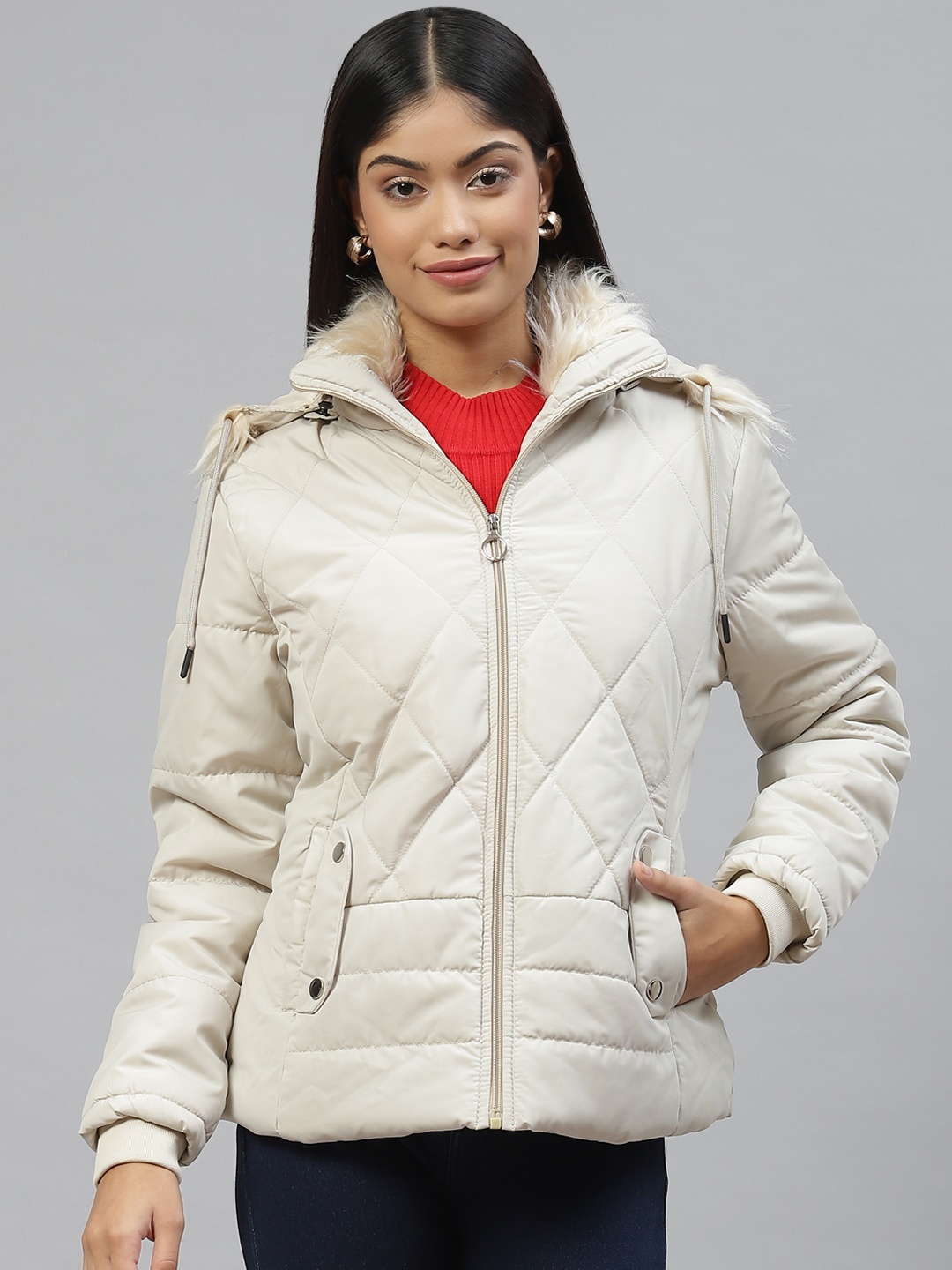 Foreign Culture By Fort Collins Women Off White Parka Jacket