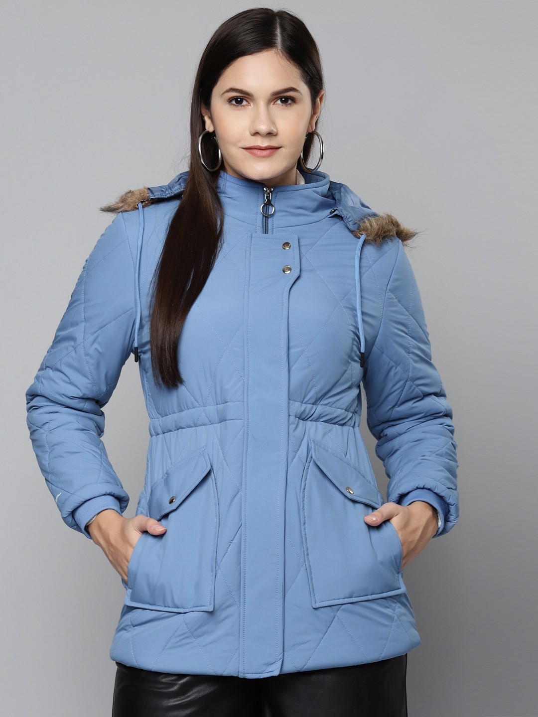 

Foreign Culture By Fort Collins Women Blue Padded Jacket With Detachable Hood