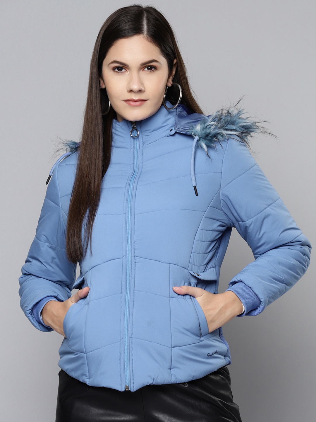 

Foreign Culture By Fort Collins Women Blue Padded Jacket With Detachable Hood