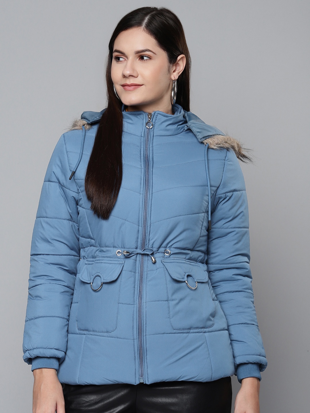 

Foreign Culture By Fort Collins Women Blue Padded Jacket With Detachable Hood