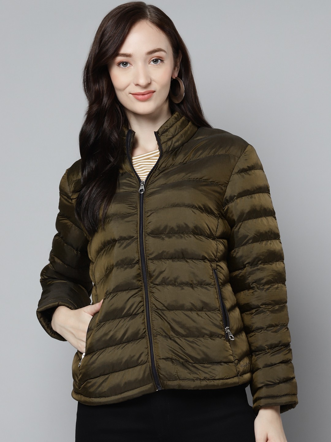 

Foreign Culture By Fort Collins Women Olive Green Padded Jacket