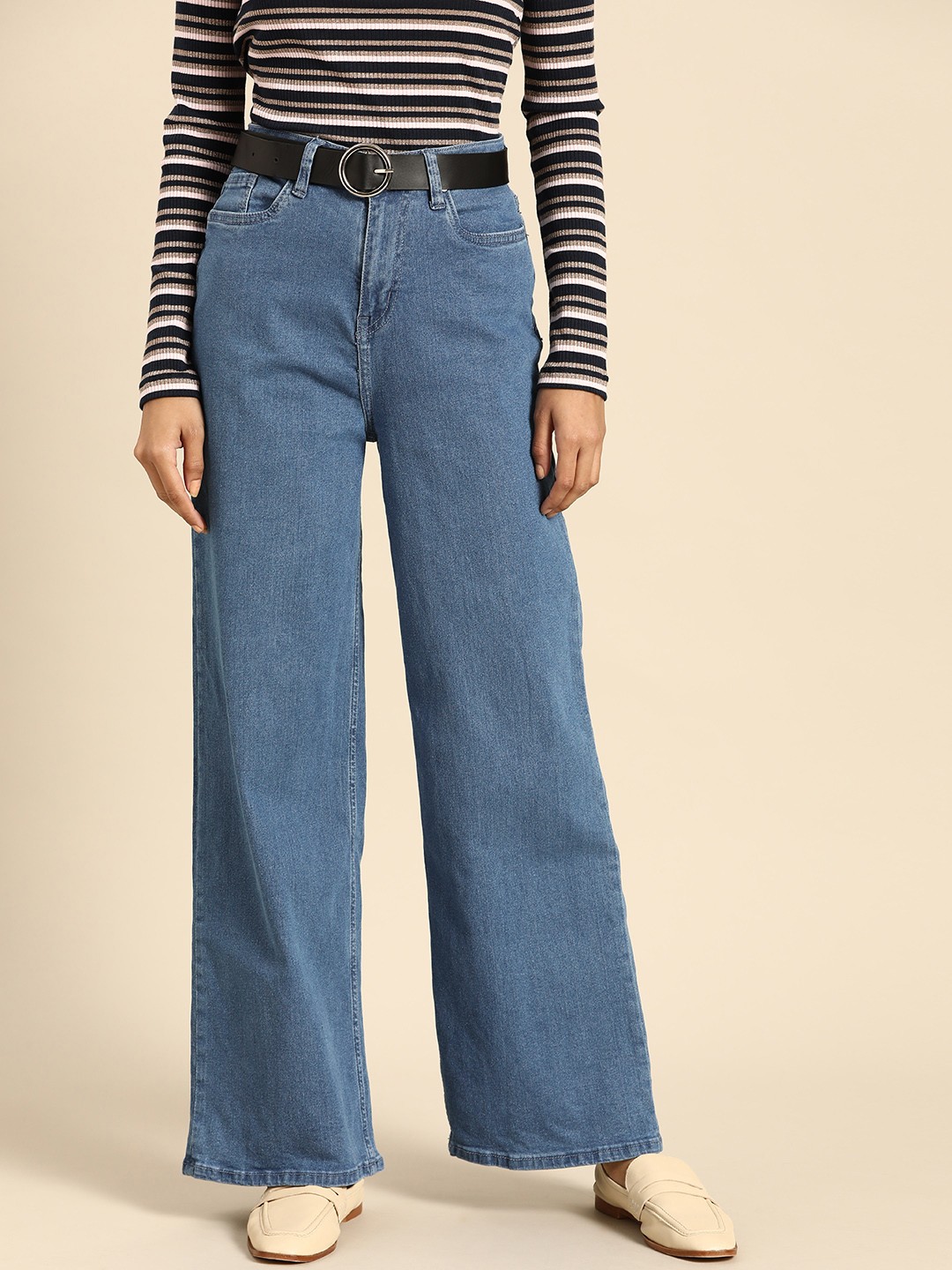 

all about you Women Blue Flared Stretchable Jeans with Belt