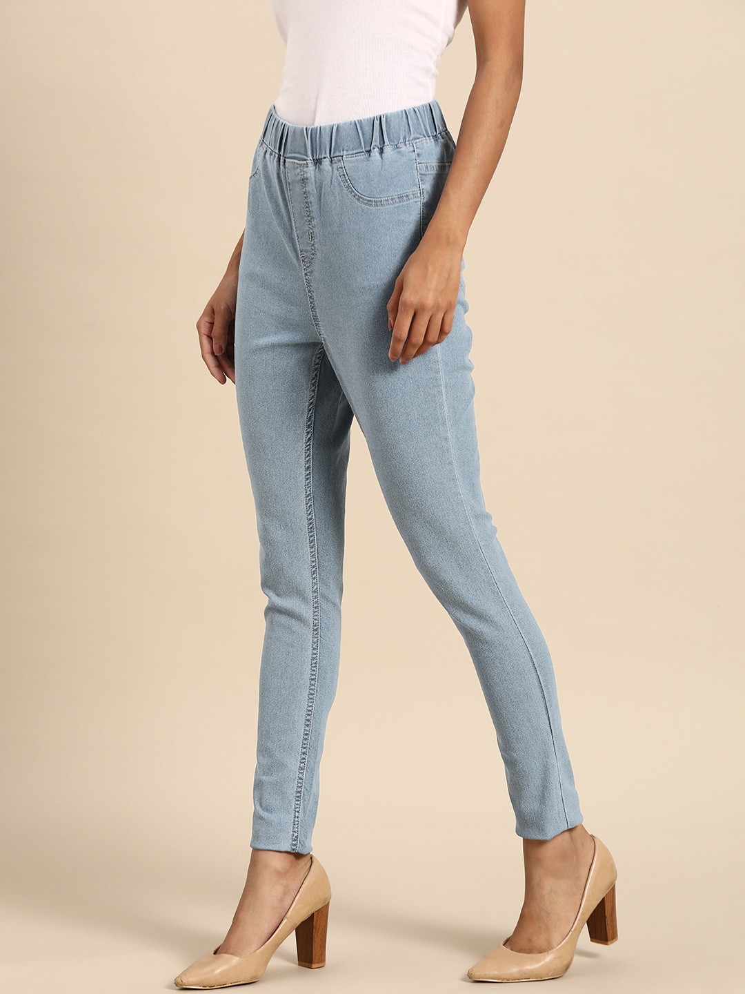 

all about you Women Blue Solid Skinny Fit High-Rise Jeggings