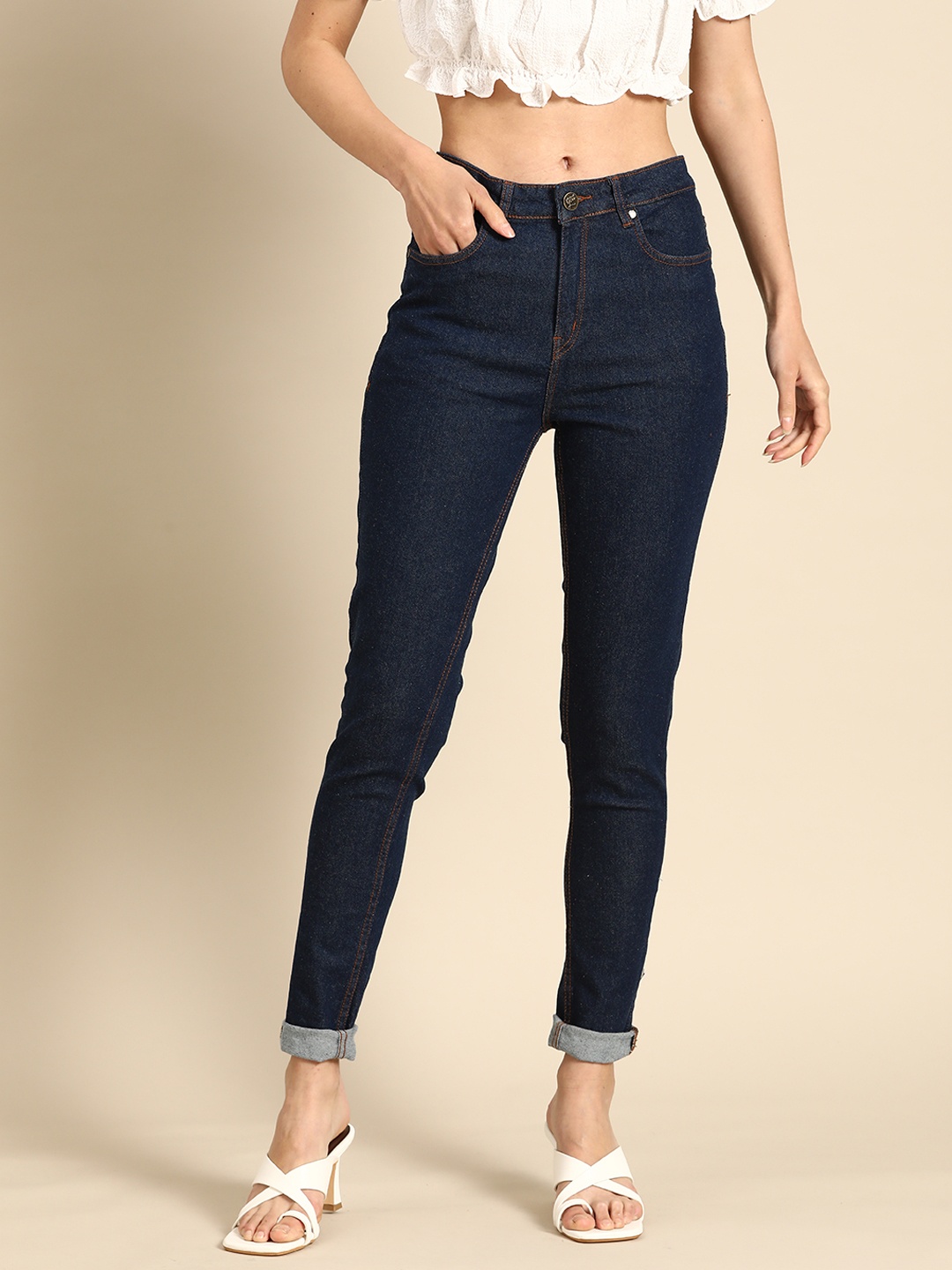 

all about you Women Navy Blue Skinny Fit High-Rise Stretchable Jeans