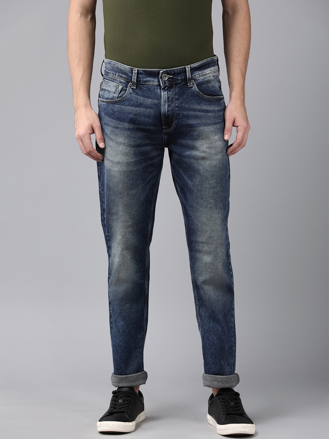 

SPYKAR Men Blue Straight Fit Mid-Rise Heavy Fade Clean Look Jeans