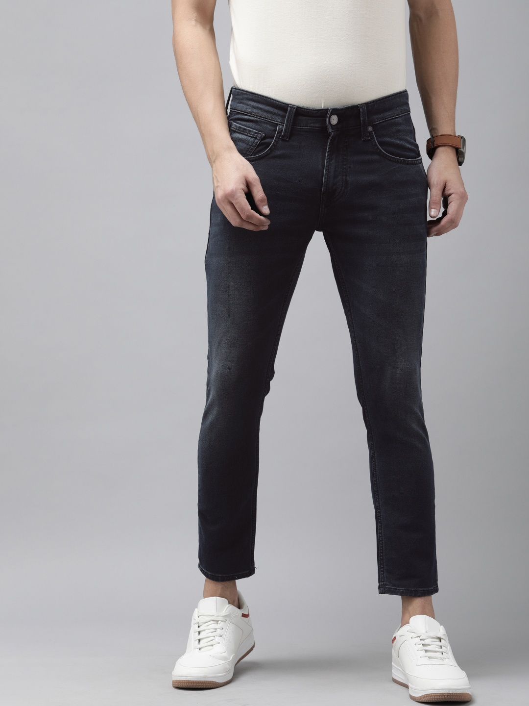 

SPYKAR Men Blue Kano Slim Fit Light Fade Mid-Rise Stretchable Ankle-Length Jeans