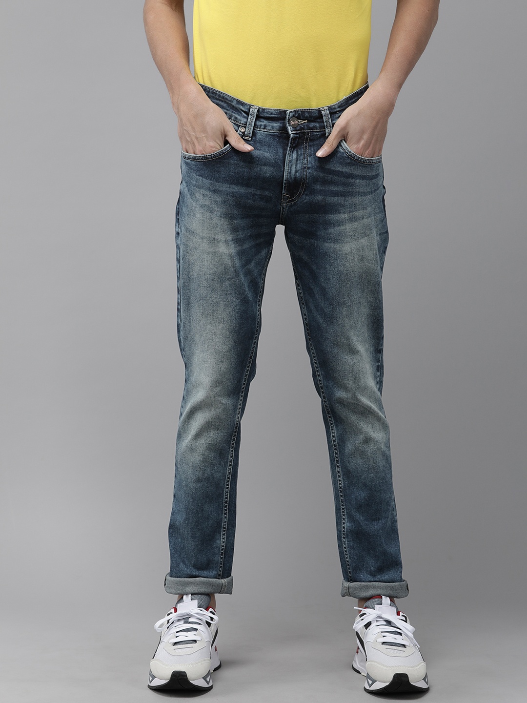 

SPYKAR Men Blue Slim Fit Low-Rise Acid Wash Stretchable Jeans