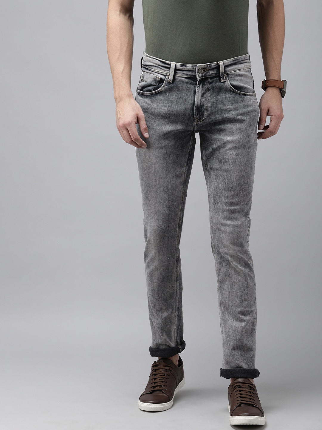

SPYKAR Men Grey Rover Regular Fit Heavy Fade Acid Wash Stretchable Jeans
