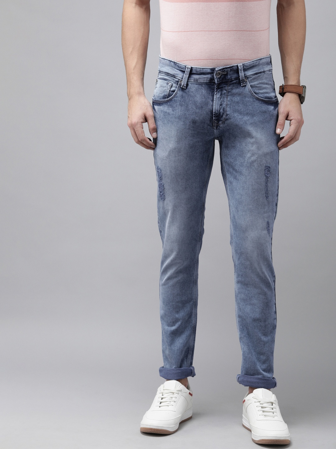 

SPYKAR Men Blue Skinny Fit Low-Rise Mildly Distressed Heavy Fade Acid Wash Stretchable Jeans