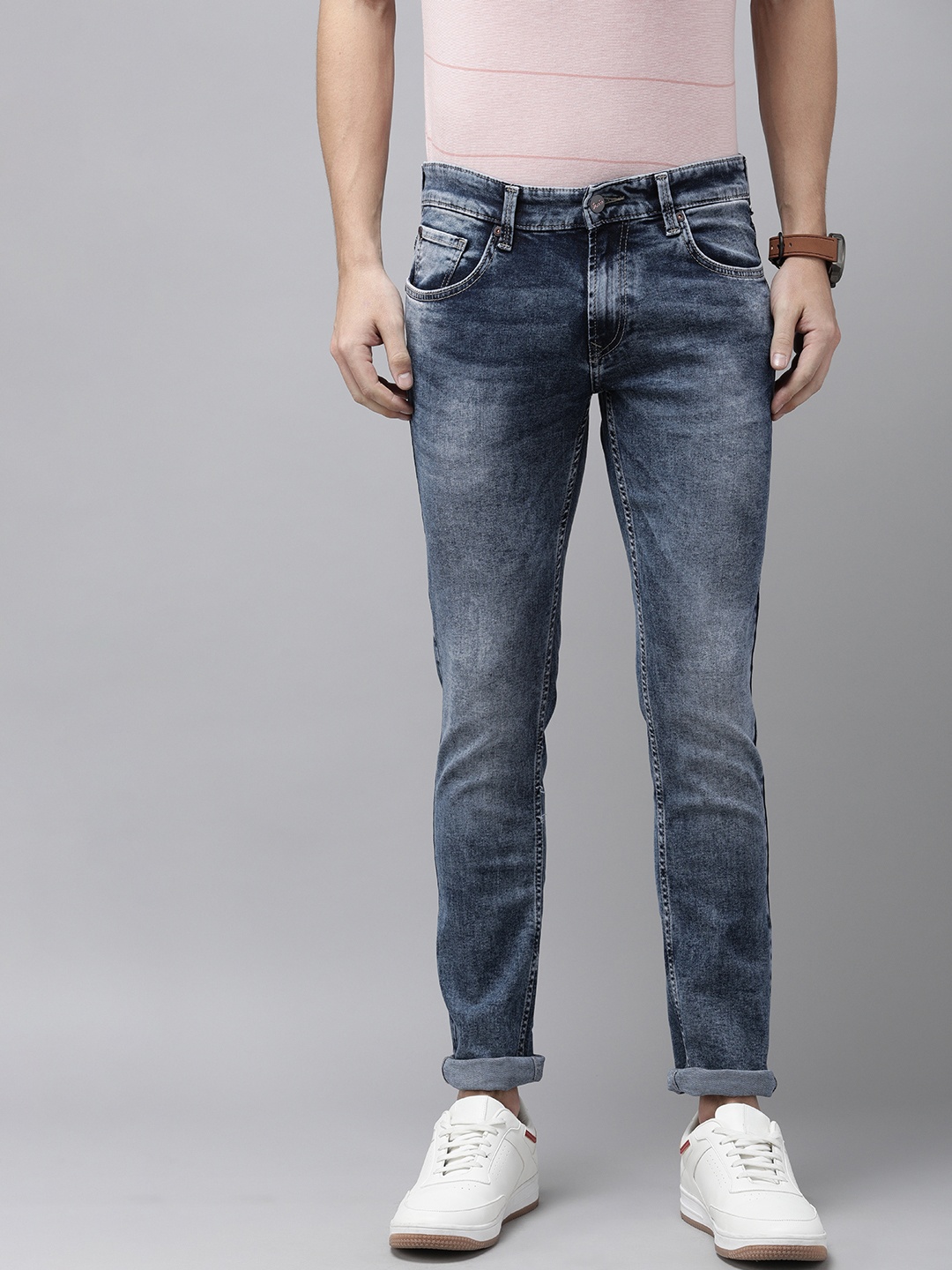 

SPYKAR Men Blue Skinny Fit Low-Rise Heavy Fade Acid Wash Stretchable Jeans