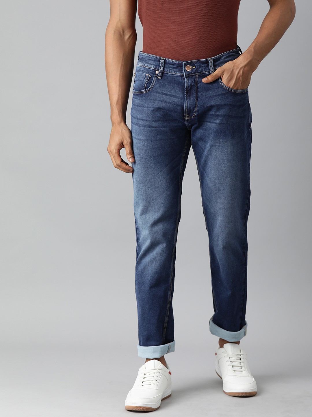 

SPYKAR Men Navy Blue Straight Fit Light Fade Stretchable Jeans