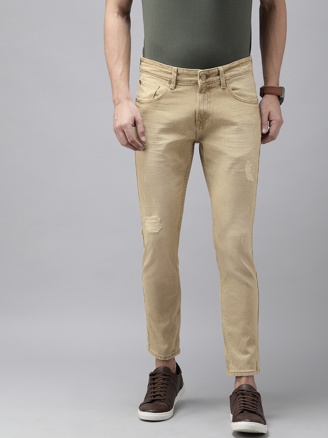 

SPYKAR Men Beige Kano Slim Fit Low-Rise Mildly Distressed Stretchable Jeans