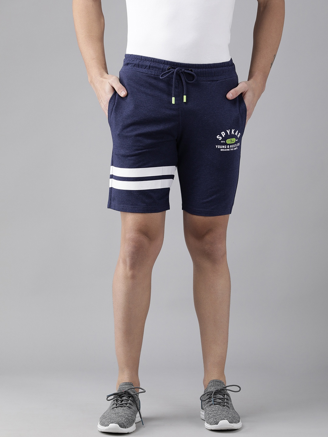 

SPYKAR Men Navy Blue Typography Pure Cotton Shorts