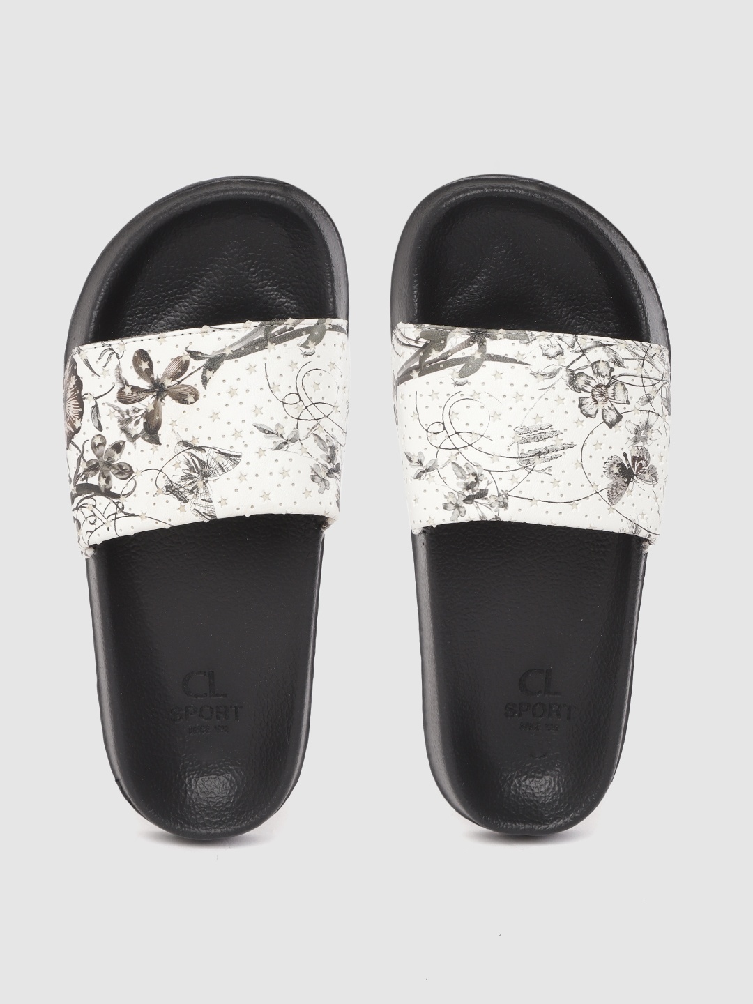 

Carlton London sports Women White & Black Floral Print Stars Texture Sliders