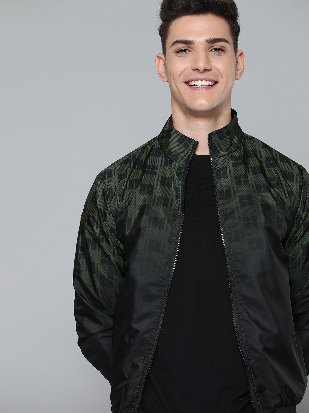 

HERE&NOW Men Black & Green Ombre Bomber Jacket