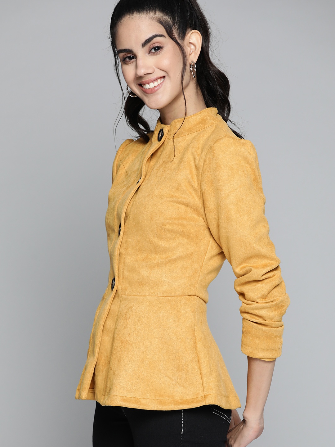 

HERE&NOW Women Mustard Yellow Solid Tailored Jacket
