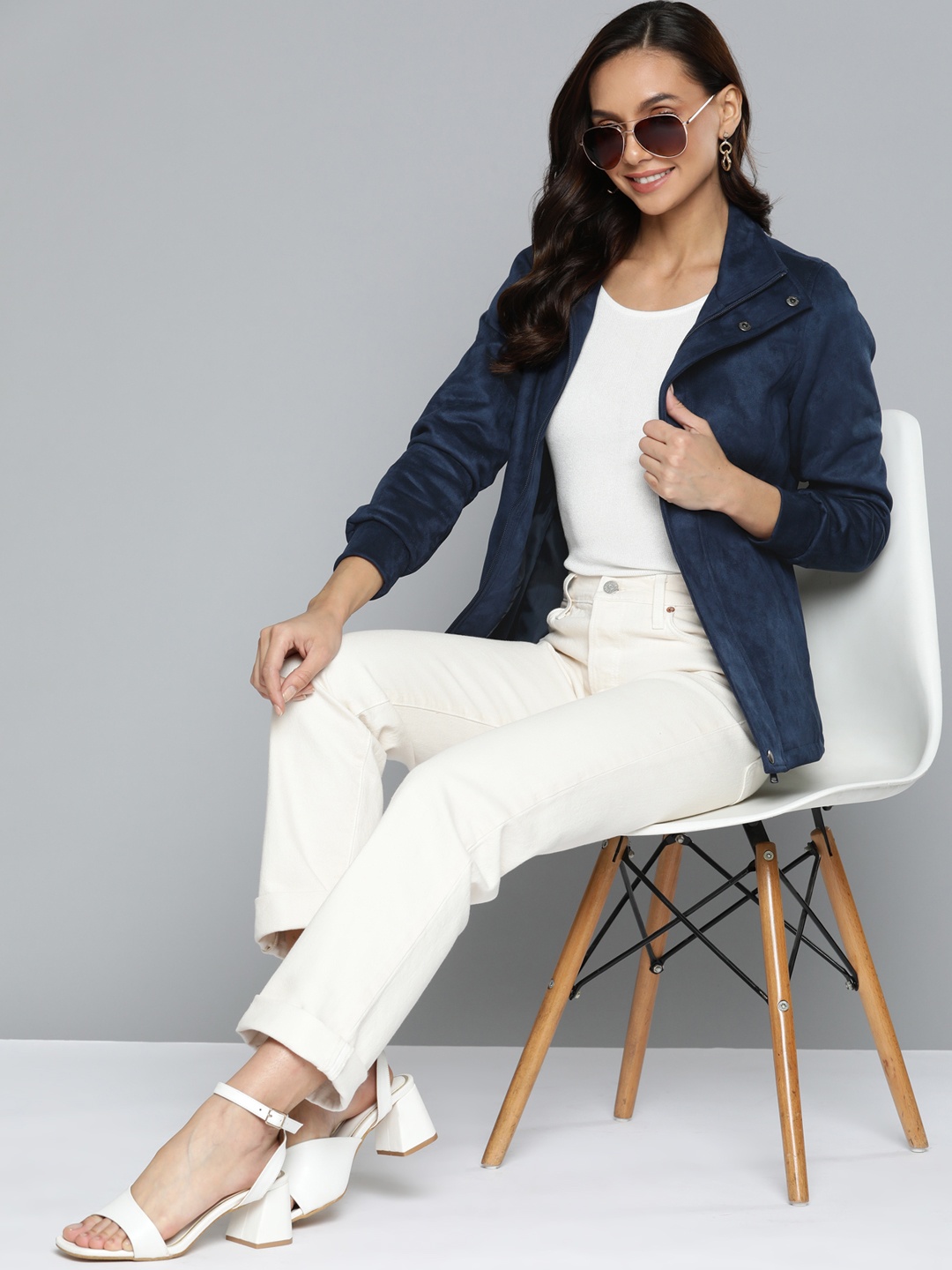 

HERE&NOW Women Navy Blue Solid Tailored Jacket