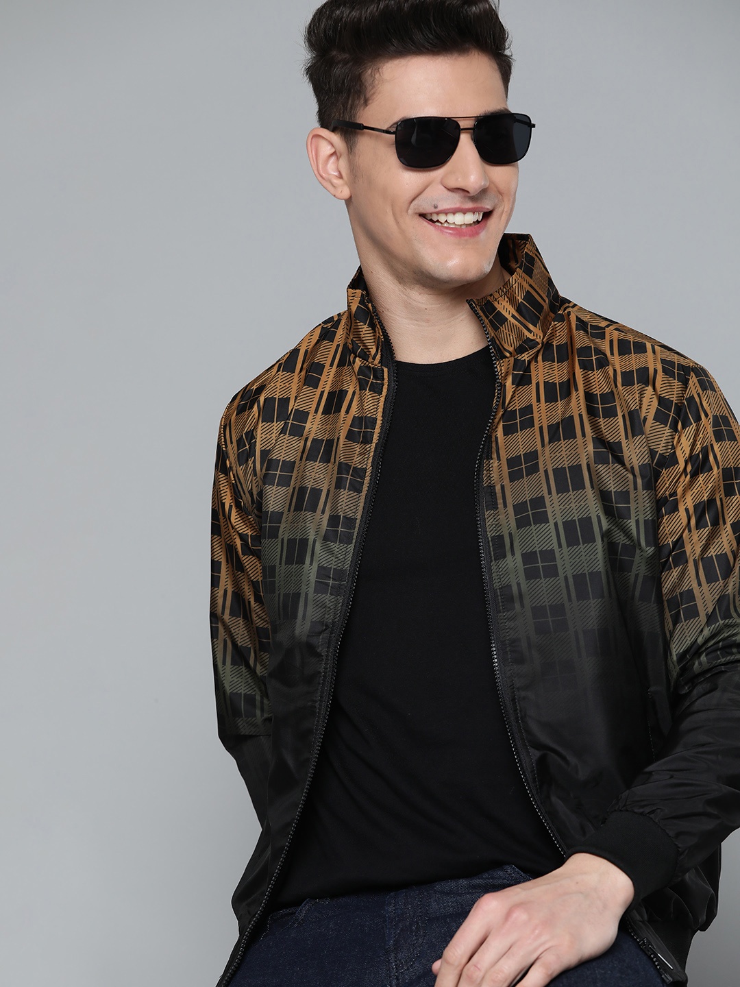 

HERE&NOW Men Khaki & Black Ombre Bomber Jacket