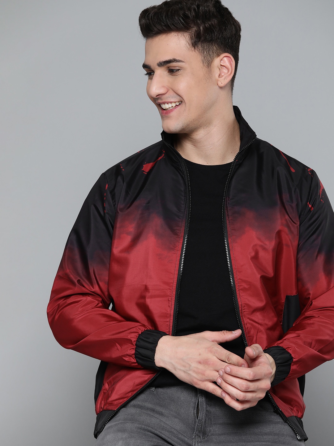 

HERE&NOW Men Red Black Ombre Tailored Jacket