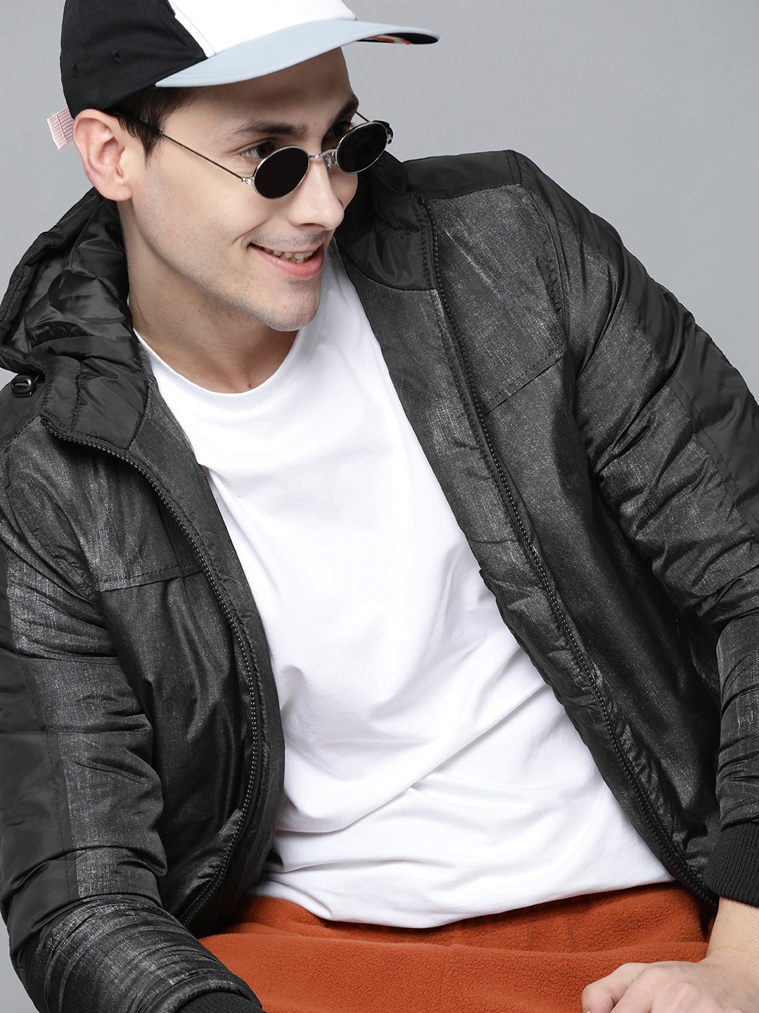 

HERE&NOW Men Black Washed Padded Jacket