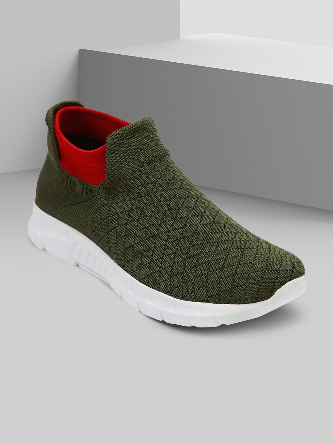 

ID Men Olive Solid Running Non-Marking Shoes