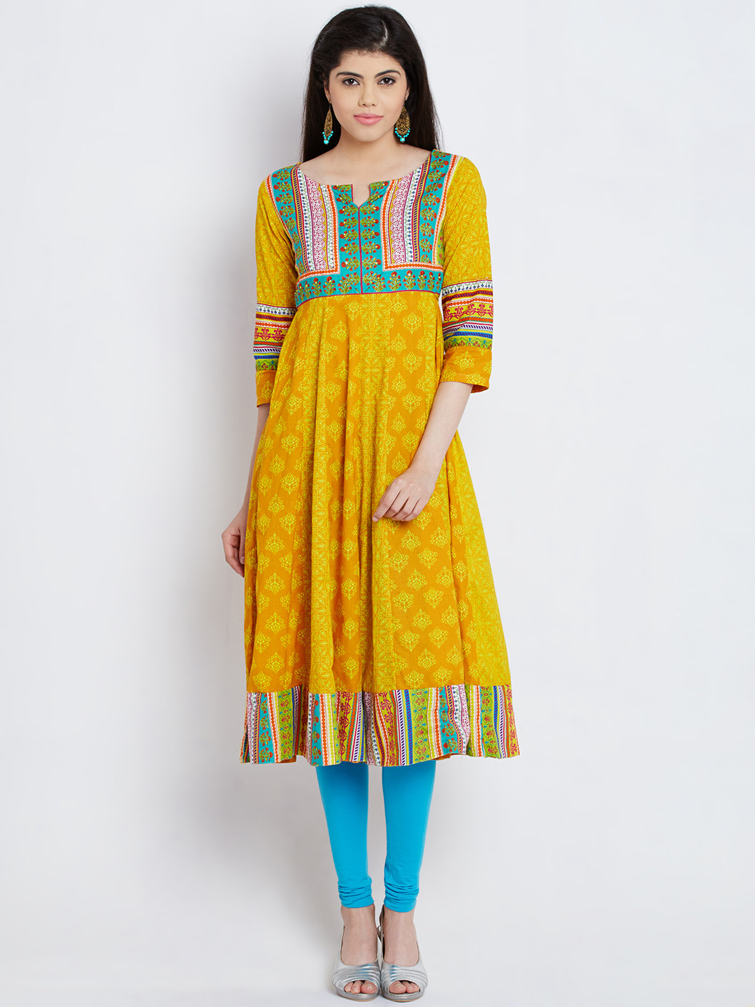 

Rangriti Women Orange & Yellow Printed Anarkali Kurta