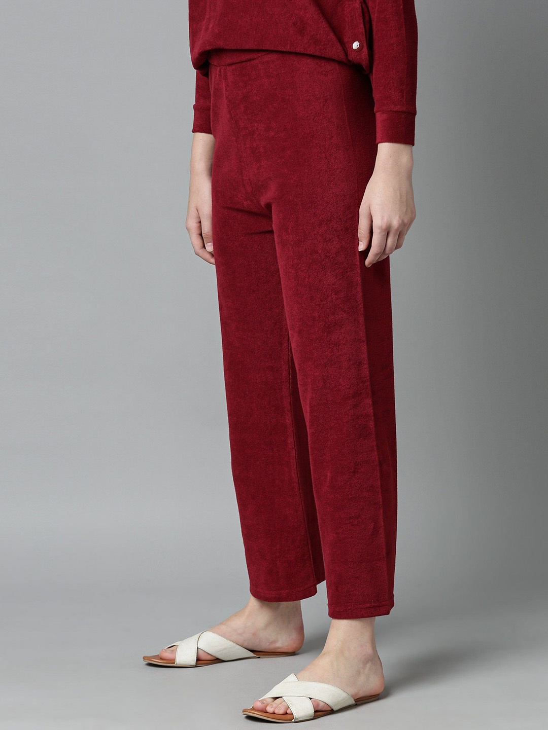

RAREISM Women Maroon Straight Fit Cotton Regular Trousers
