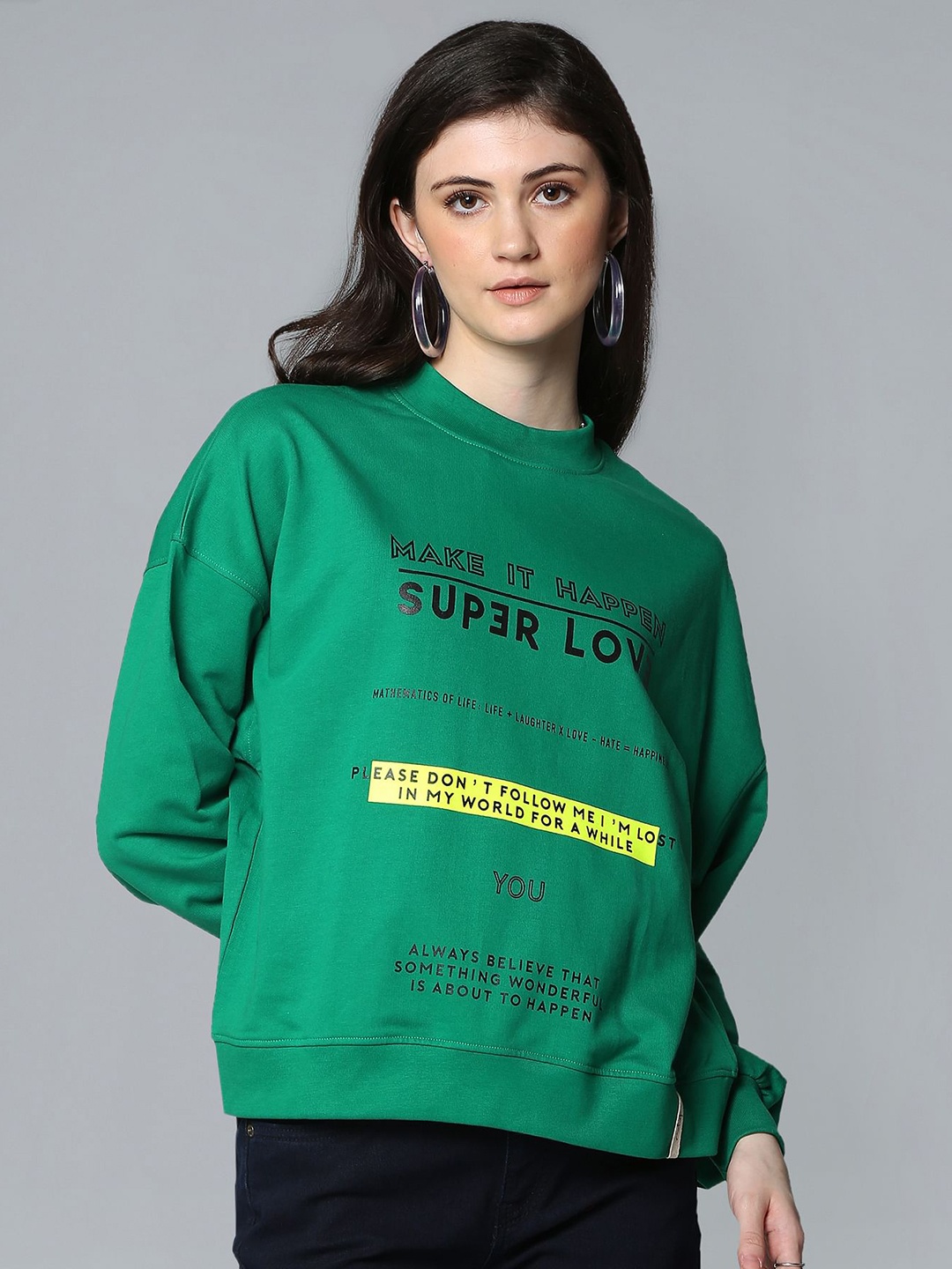 Flying Machine Women Green Printed Sweatshirt