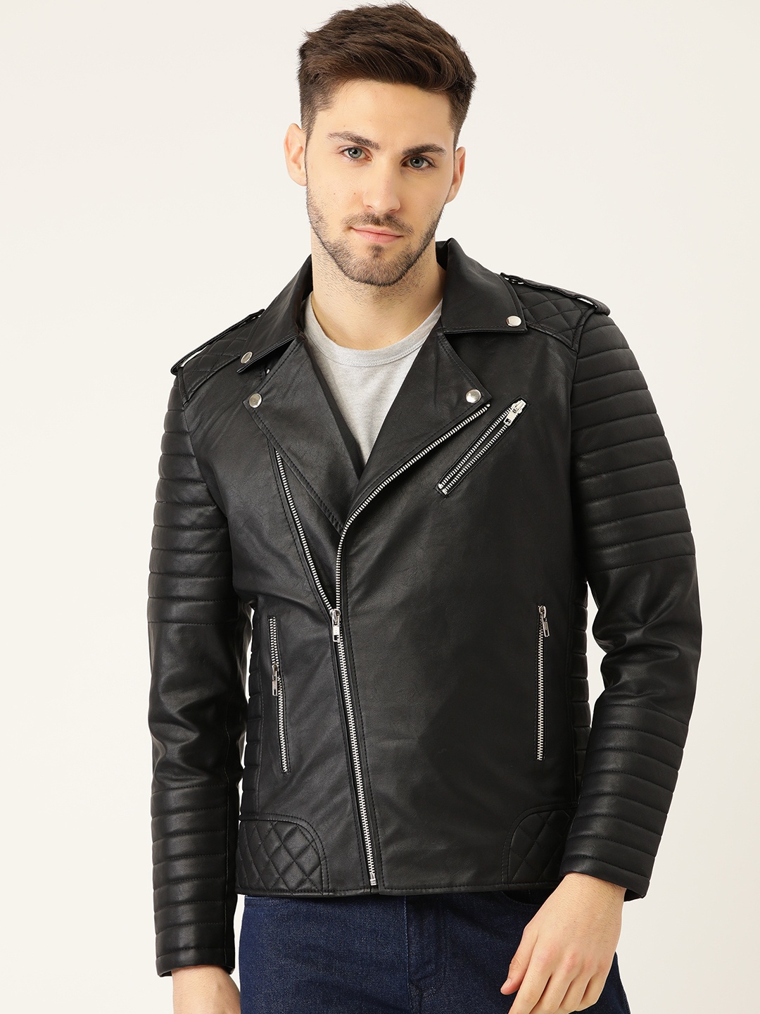 

Leather Retail Men Black Faux Leather Biker Jacket