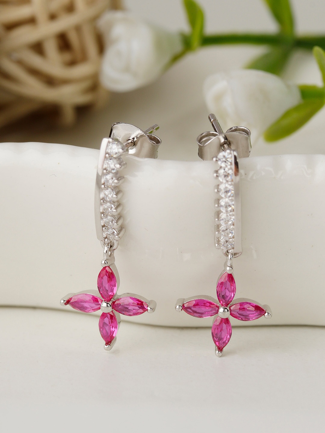 

GIVA 925 Sterling Silver Rhodium Plated Cherry Pink Flower Earrings