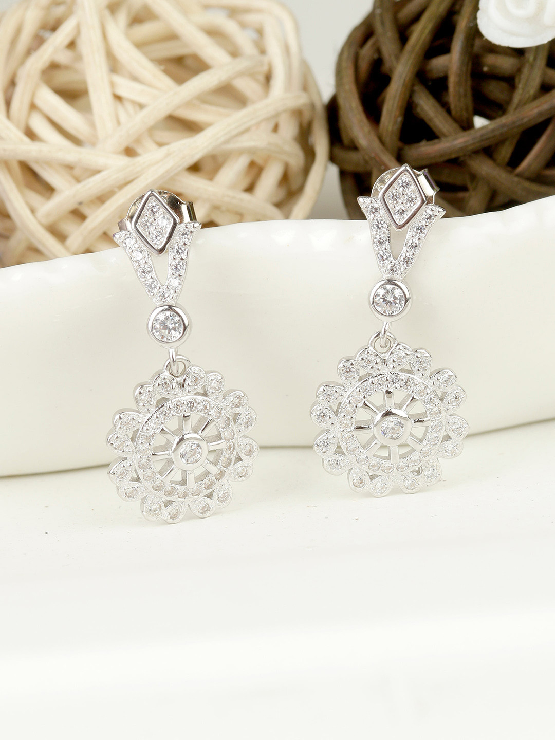 

GIVA 925 Sterling Silver Rhodium Plated Zircon Flower Drop Earrings