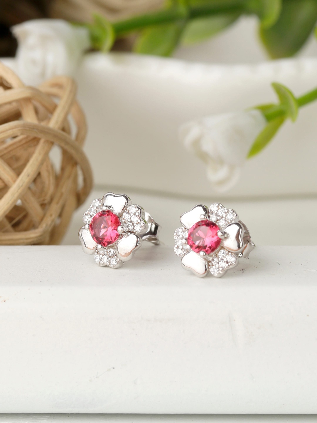 

GIVA 925 Sterling Silver Pink Blooming Flower Stud Earrings
