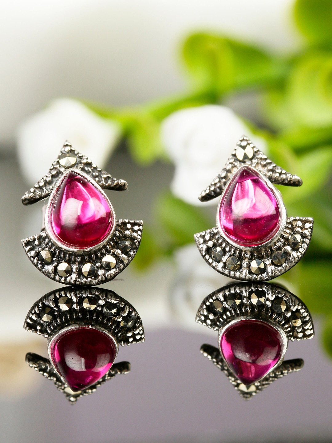 

GIVA 925 Sterling Silver Oxidised Hot Pink Earrings