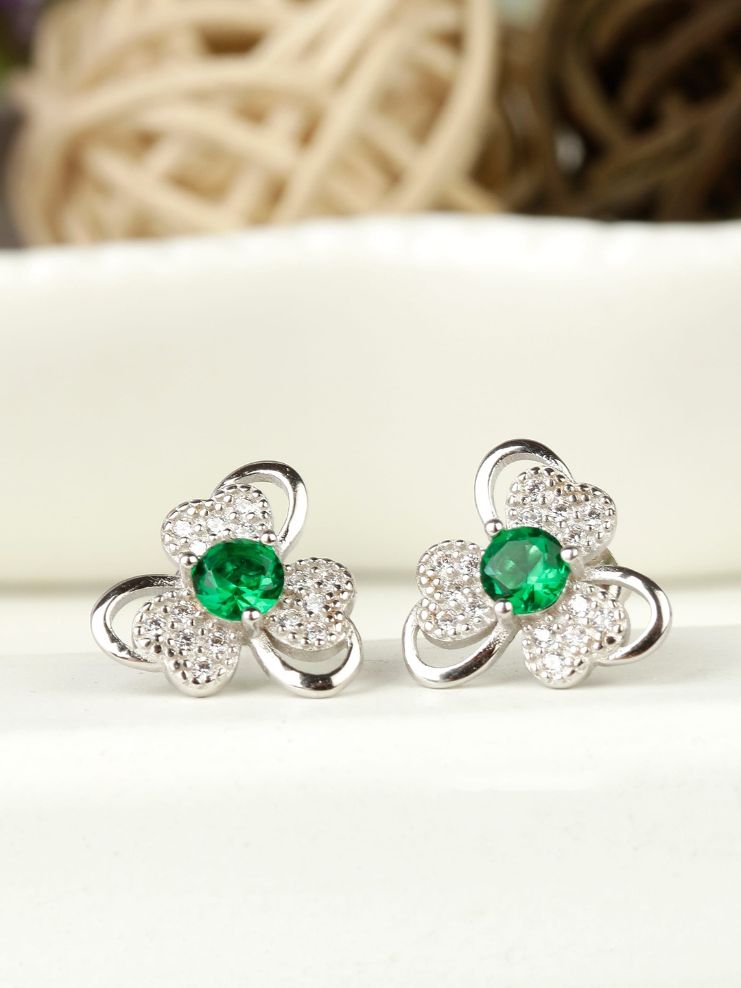 

GIVA 925 Sterling Silver Rhodium Plated Forest Green Flower Earrings