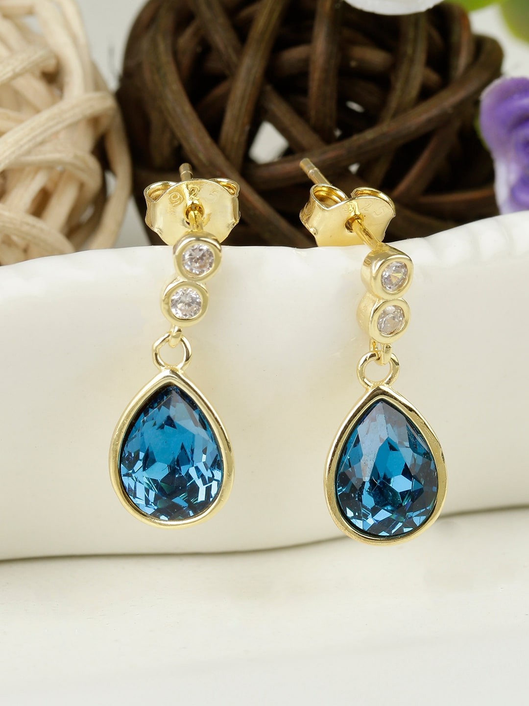 

GIVA 925 Sterling Silver Gold-Toned & Blue Contemporary Drop Earrings