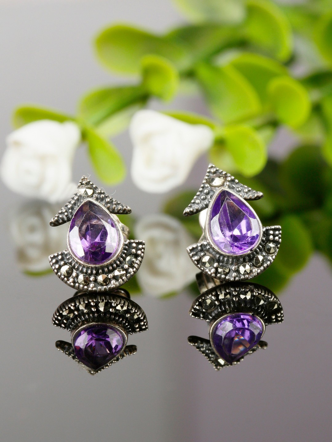 

GIVA 925 Sterling Silver Oxidised Lavender Earrings