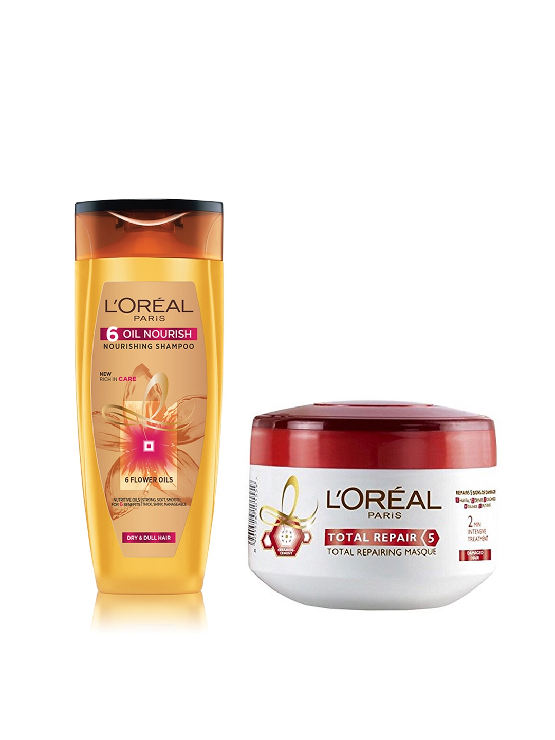 

LOreal Paris Set of 6 Oil Nourish Sustainable Shampoo & Total Repair 5 Hair Masque, White