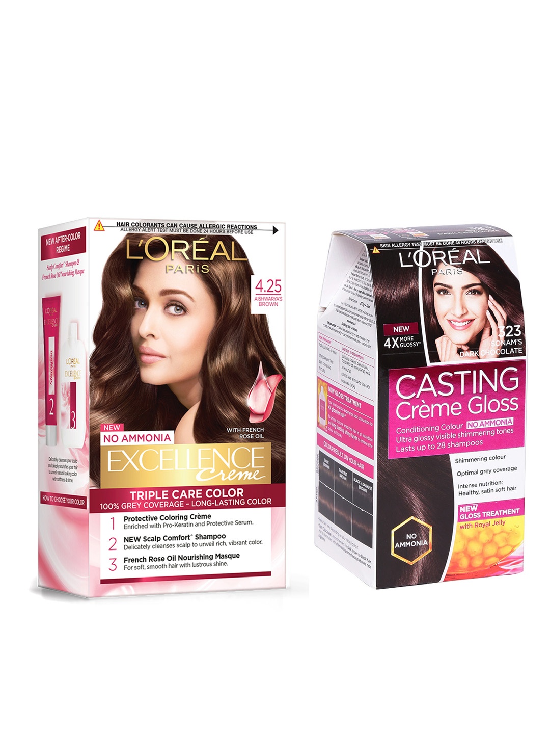 

Loreal Set of Casting Creme Gloss & No Ammonia Excellence Creme Hair Colour, Brown