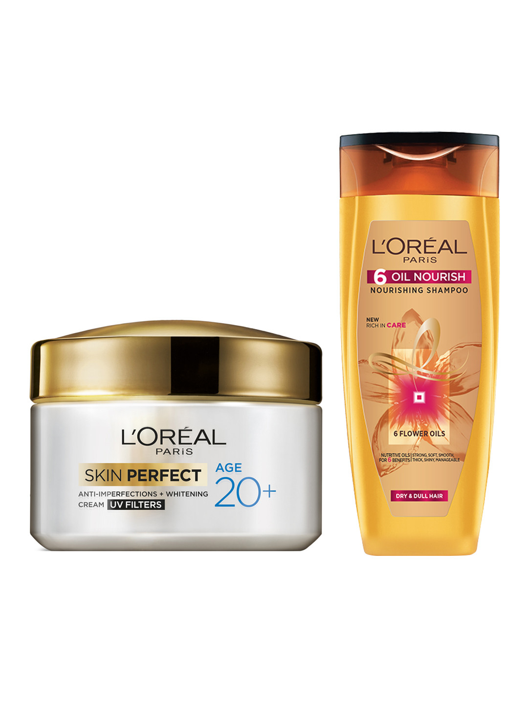 

LOreal Paris Set of Sustainable 6 Oil Nourish Shampoo & Skin Perfect Whitening Cream, White