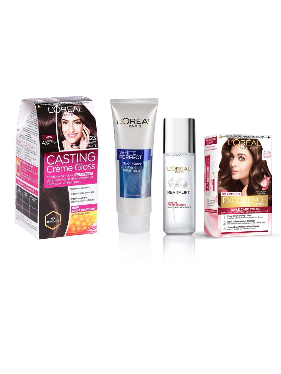 

LOreal Paris Set Of 2 Hair Colour With White Perfect Face Wash & Revitalift Face Serum, Brown