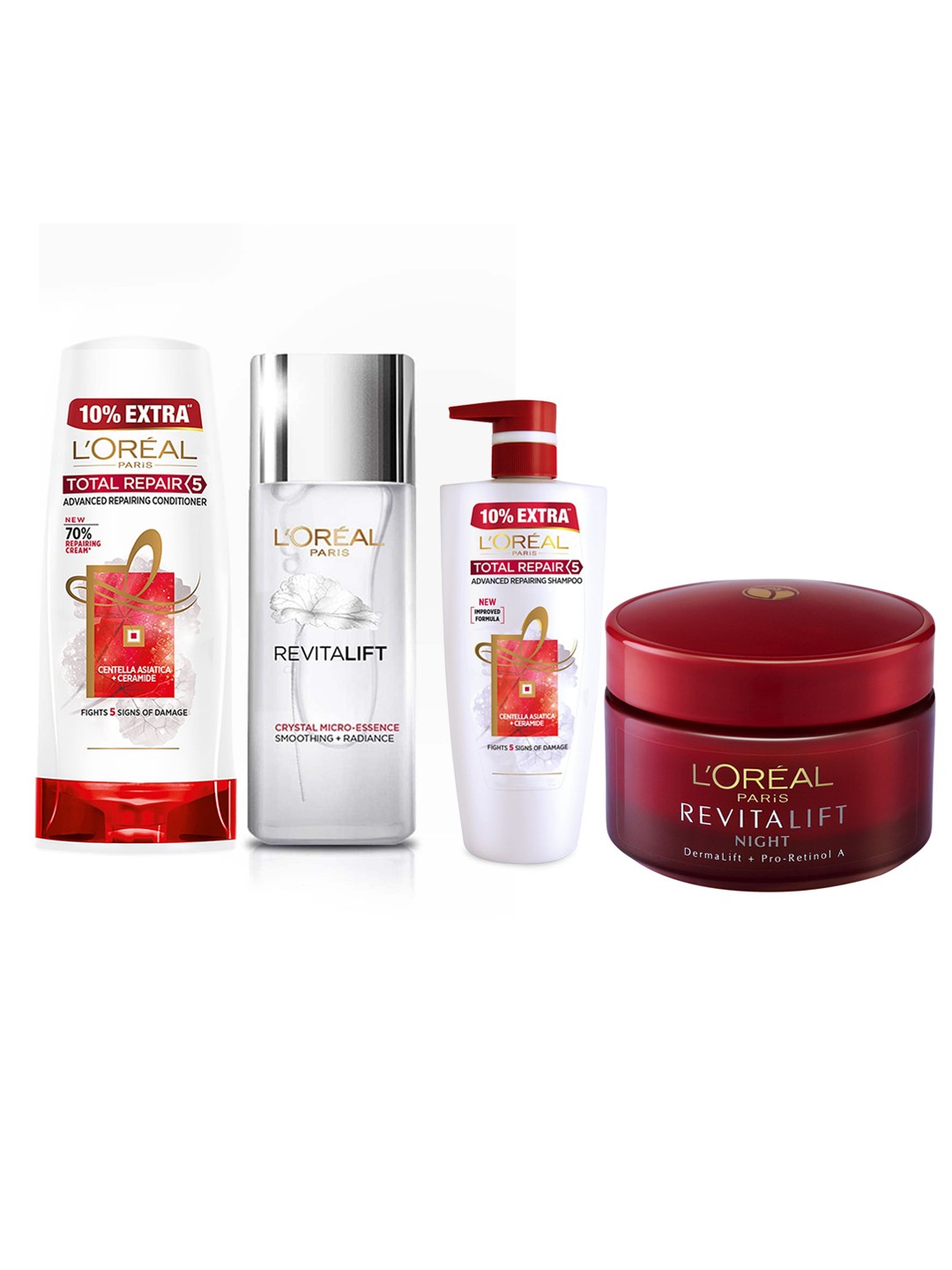 

LOreal Paris Revitalift Anti-ageing Night Cream & Serum With Total Repair 5 Hair Care Set, White