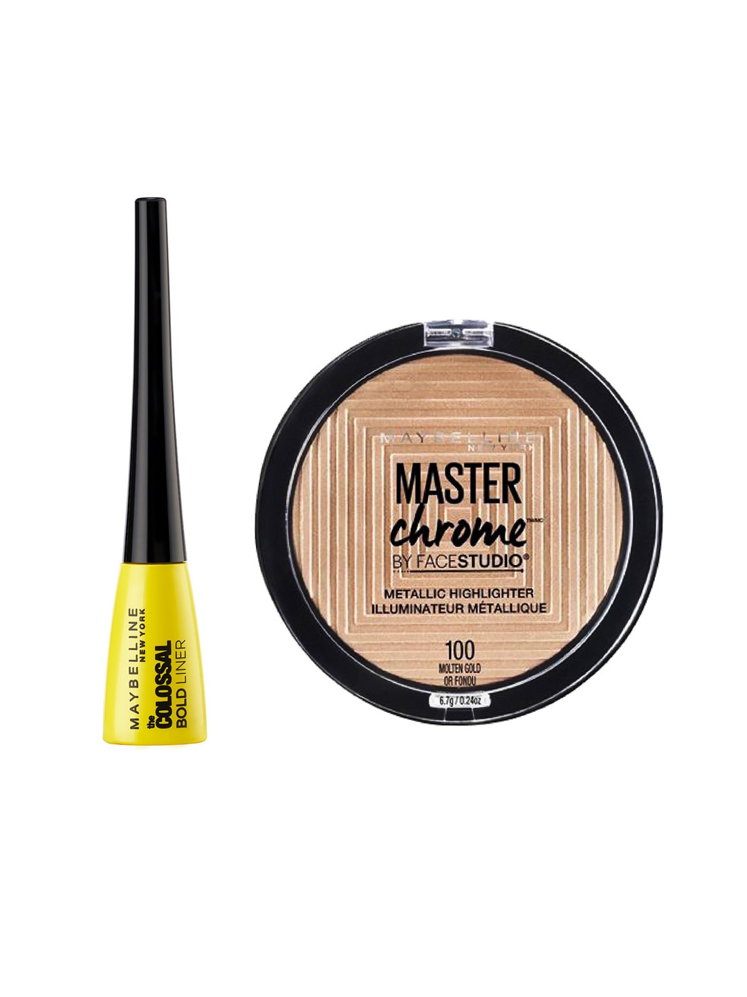 

Maybelline New York Colossal Bold Liner & Face Studio Master Chrome Metallic Highlighter, Gold